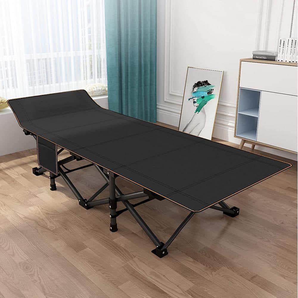 Black Steel Portable Folding Camping Cot with Cushion