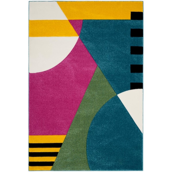 SAFAVIEH Hollywood Peacock Blue/Fuchsia 8 ft. x 10 ft. Abstract Area Rug