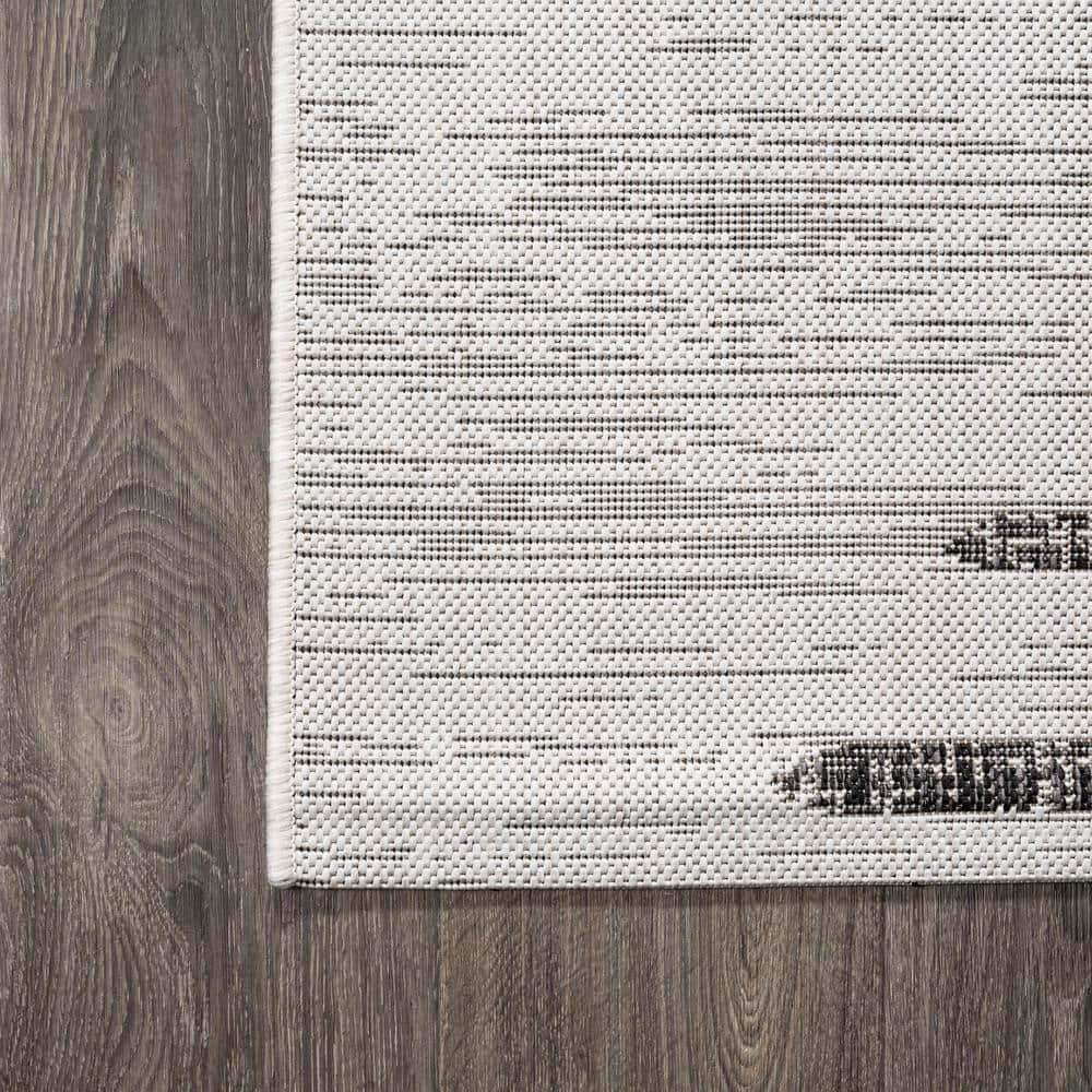 Ivory & Black Striped Synthetic 4' x 6' Easy-Care Area Rug
