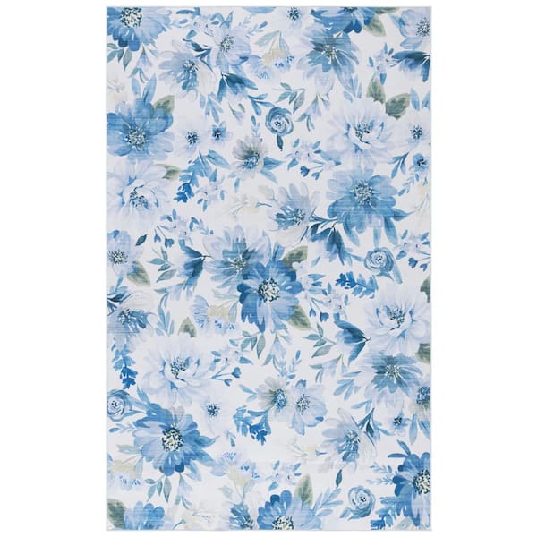 Tacoma Light Blue/Blue 9 ft. x 12 ft. Machine Washable Abstract Floral Area Rug