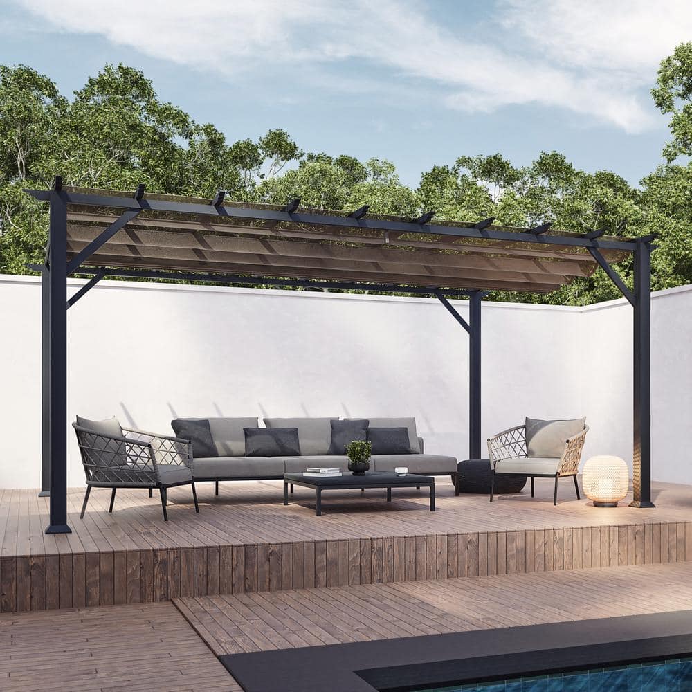 Florence 11 ft. x 16 ft. Aluminum Pergola in Gray Finish and Cocoa Canopy -  Paragon Outdoor, PR16GRYC