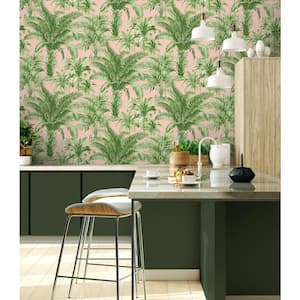 Palm Grove Green and Pink Vinyl Peel and Stick Wallpaper Roll (Cover 30.75 sq. ft.)