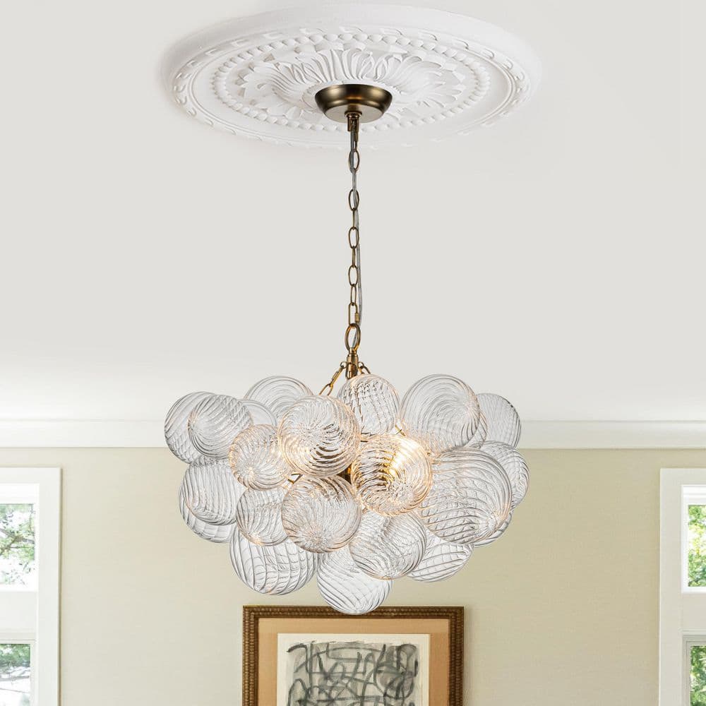 【Novelbright】Chandelier HUOKU Neuvy 3-Light 23.6 in. W Brass Chandelier with Swirled-Glass