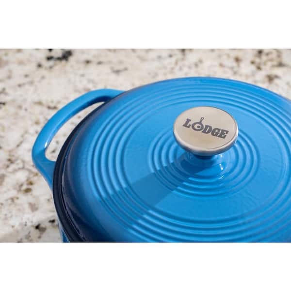 Lodge 4.5 Quart Enameled Cast Iron Dutch Oven with Lid – Dual Handles –  Oven Safe up to 500° F or on Stovetop - Use to Marinate, Cook, Bake