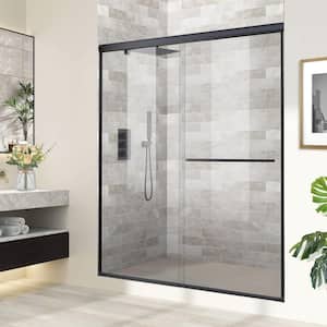 54 in. x 72 in. Semi-Frameless Double Sliding Door with Clear Glass in Black