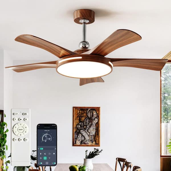 46 in. Walnut Housing Walnut 5-Blade Downrod Mounted Fandelier Ceiling Fan with LED Light and Remote for Living Room