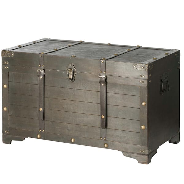 Unbranded Brown Large Wooden Storage Trunk with Lockable Latch
