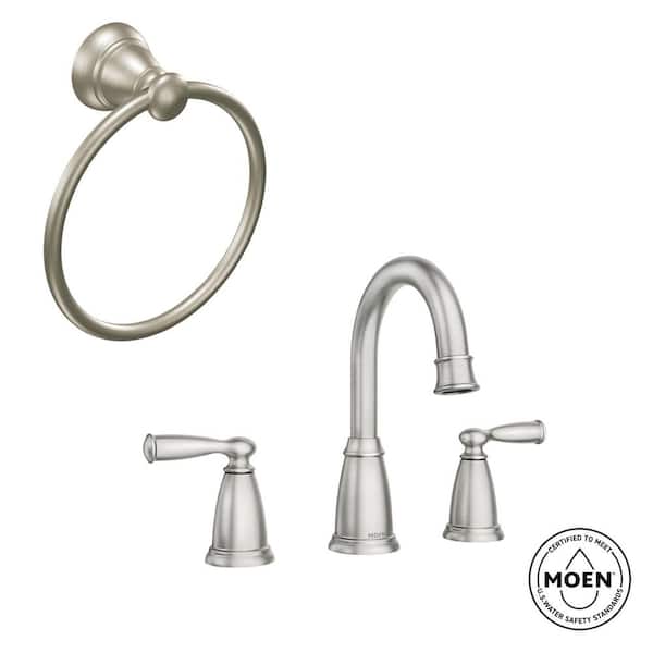 MOEN Banbury 8 in. Widespread 2-Handle Bathroom Faucet Kit with Towel Ring in Spot Resist Brushed Nickel (Valve Included)