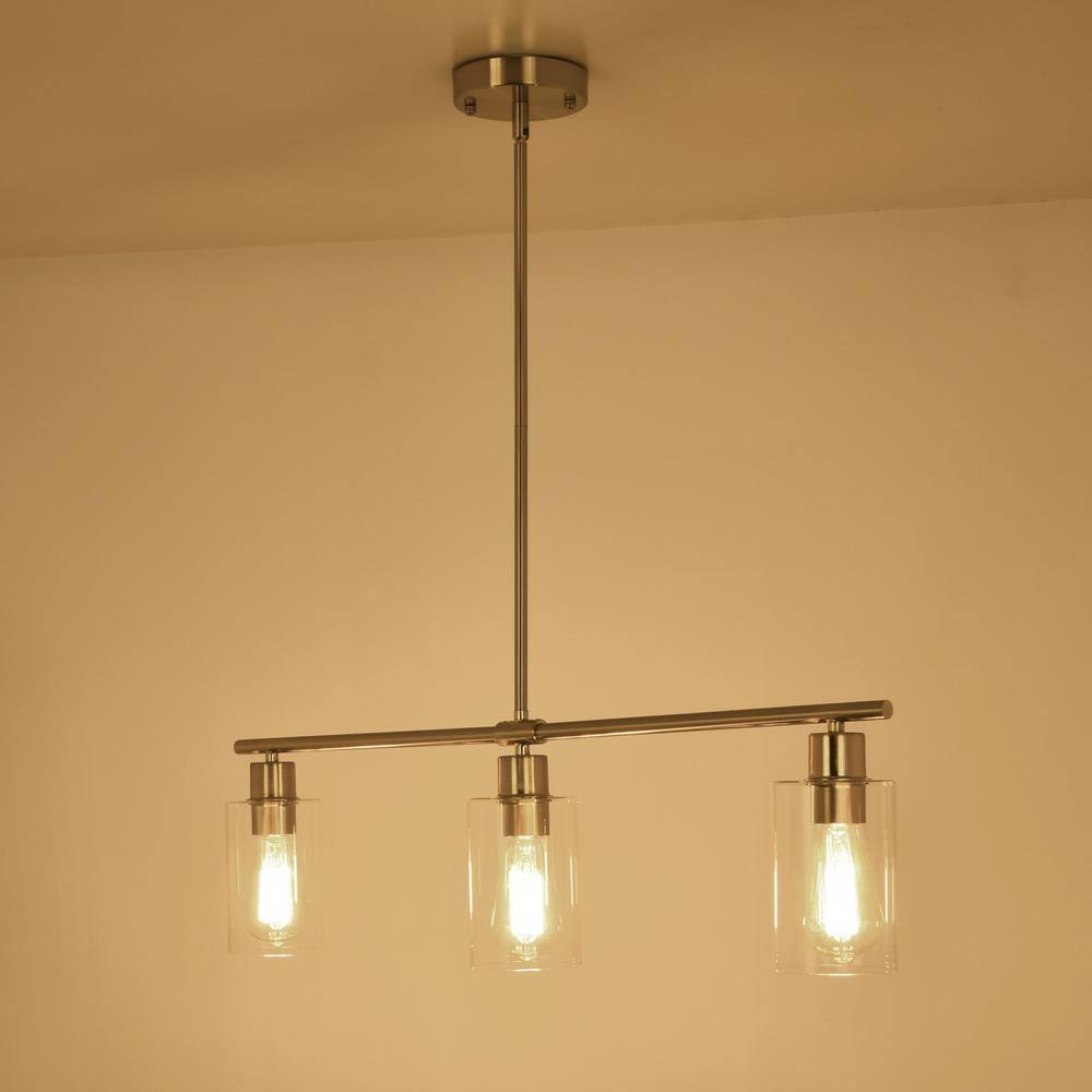 Gold Linear 3-Light Pendant with Clear Glass Shades