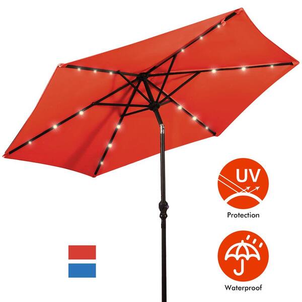 【GLOWNY】24HS★ SUNSHOWER UMBRELLA Costway 9 ft. Steel Cantilever Solar Tilt Patio Umbrella LED