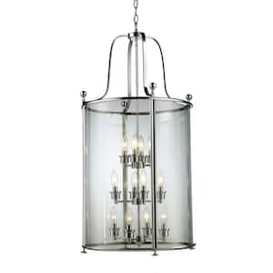 Wyndham 60-Watt 12 Light Chrome Shaded Pendant Light With Clear Glass Shade With No Bulb Included