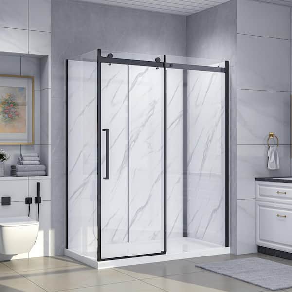 Bristol 60 in. x 32 in. x 79.2 in. Rectangular Corner Shower Stall/Kit in Black with Base and Walls