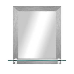 21.5 in. W x 25.5 in. H Rectangle Silver Vertical Mirror With Tempered Glass Shelf/White Brackets