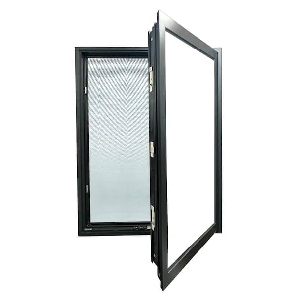 TEZA DOORS 36 in. x 42 in. Casement Right-Handed Outswing Low-E Double-Pane Matte Black Aluminum Window with Screen Included