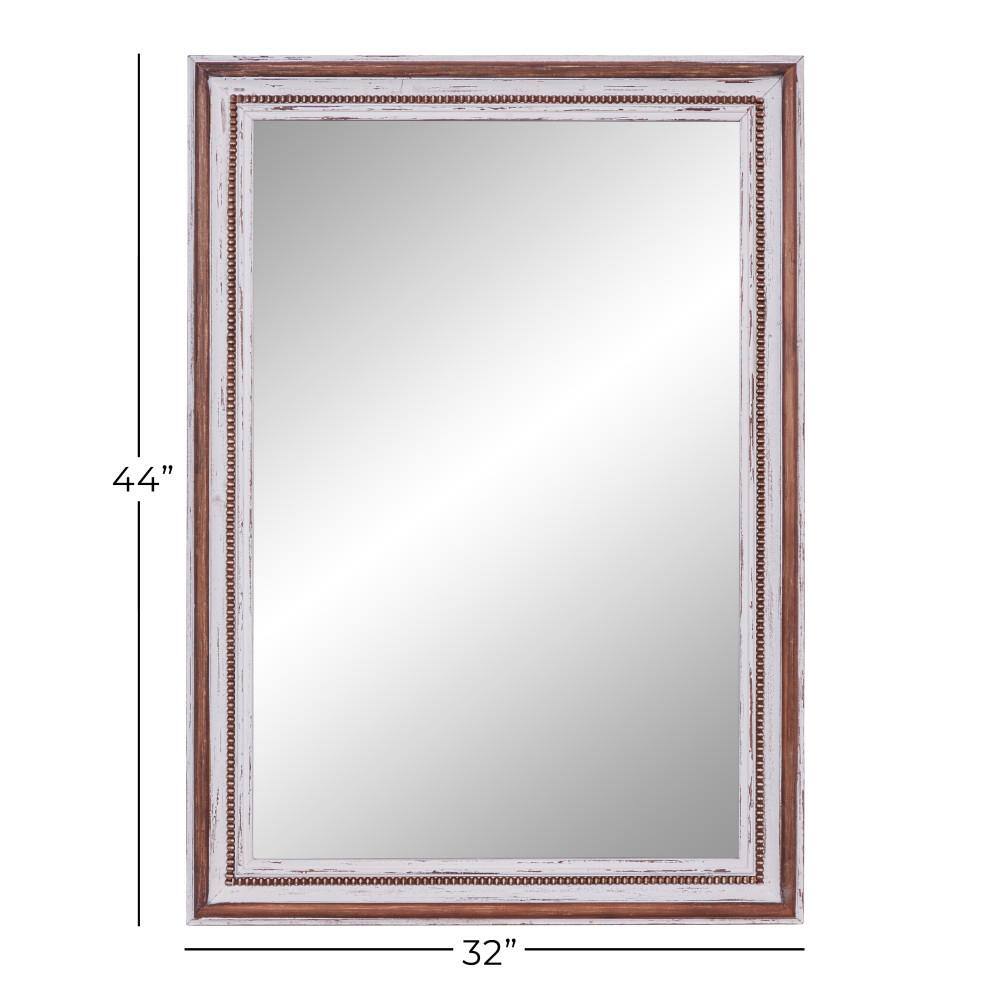 Brown Wood Rectangular Wall Mirror with Beaded Perimeter
