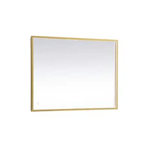Timeless Home 27 in. W x 36 in. H Modern Rectangular Aluminum Framed LED Wall Bathroom Vanity Mirror in Brass