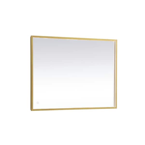 Unbranded Timeless Home 27 in. W x 36 in. H Modern Rectangular Aluminum Framed LED Wall Bathroom Vanity Mirror in Brass