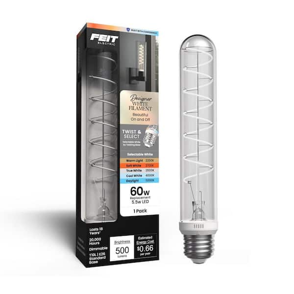 60-Watt Equivalent T10L Dimmable Spiral White Filament E26 Vintage Tubular Twist Select LED Light Bulb Selectable White