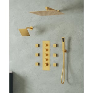 15-Spray  Fixed and Handheld Shower Head with 16 in. Wall Mount Dual Shower Heads in Brushed Gold