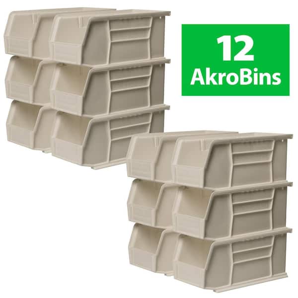 30230 Plastic Storage Shelf Bins, 11 in. x 5 in. x 5 in. Stone, 12-pack