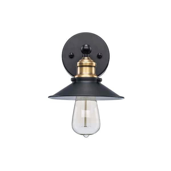 Hampton Bay Glenhurst 1-Light Black and Brass Industrial Farmhouse Indoor Wall Sconce Light Fixture with Metal Shade