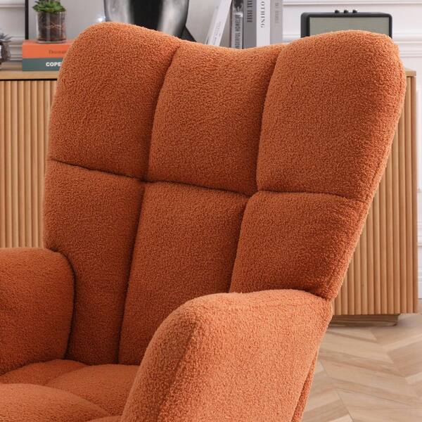 Angel Sar - 35 in. x 19.2 in. x 39.7 in. Orange Polyester Rocking Chair, Comfy Side Chair with High Backrest for Living Room, Office