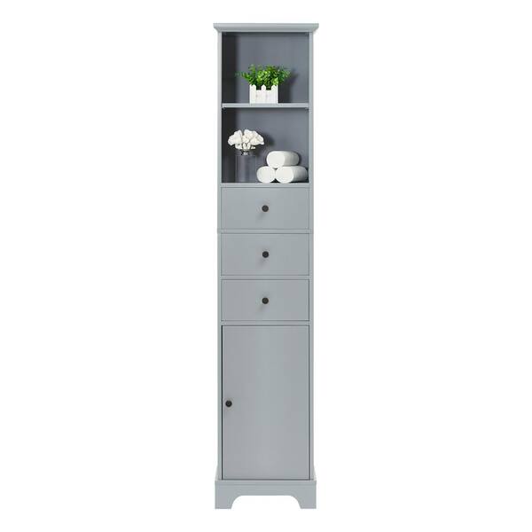 Siavonce Modern Gray Freestanding 2-Drawer Linen Cabinet with Open Shelf