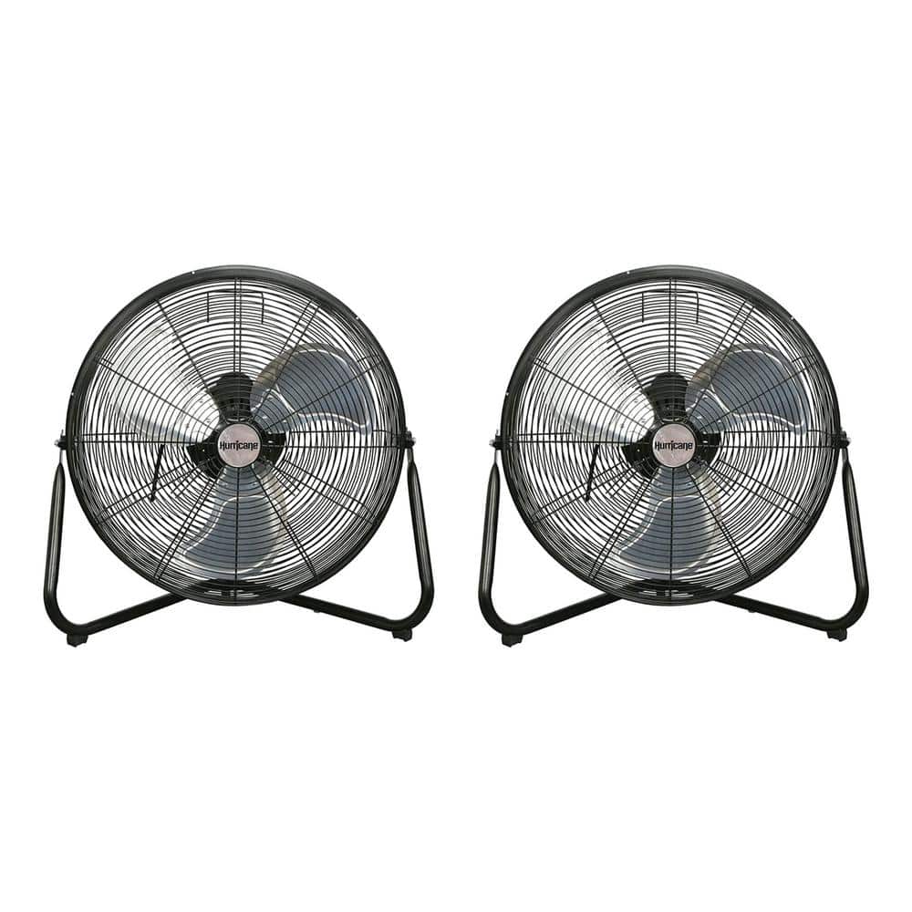Hurricane 20 in. 3-Speed Floor Fan in Black with Wall Mount Bracket (2-Pack)
