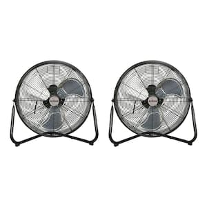 20 in. 3-Speed Floor Fan in Black with Wall Mount Bracket (2-Pack)