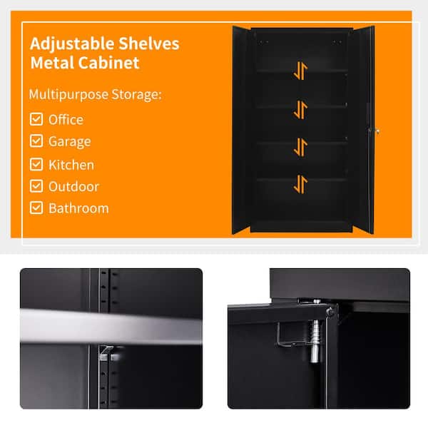 Mlezan Garage Storage Cabinet 15.74D x 31.5W x 71H in Black cabinet with  4 shelves and 2 doors. DBXG2022121B - The Home Depot