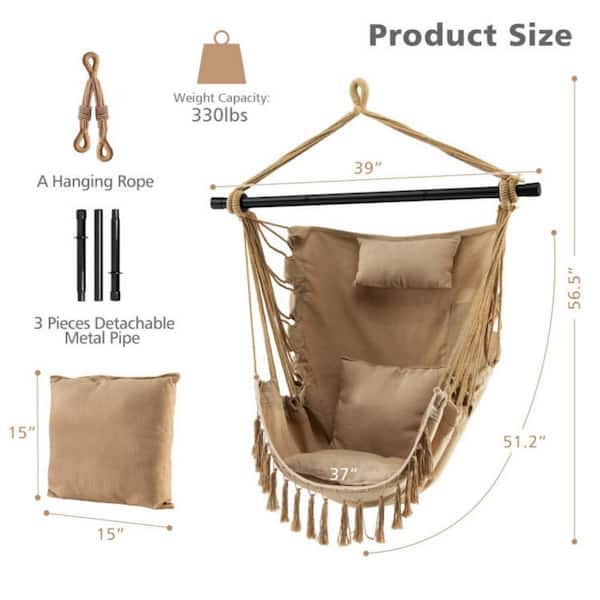 Cesicia 39 in. W 1-Person Beige Metal Porch Swing Hanging Rope Swing Chair  with Soft Pillow and Black Cushions 2PT012406 - The Home Depot