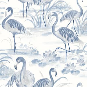 Everglades Blue Flamingos Blue Wallpaper Sample