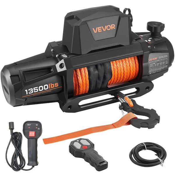 Electric Winch, 12-Volt DC Truck Winch with Φ3/8 in. x 92 ft. Synthetic Rope, Wireless and Wired Remote Control