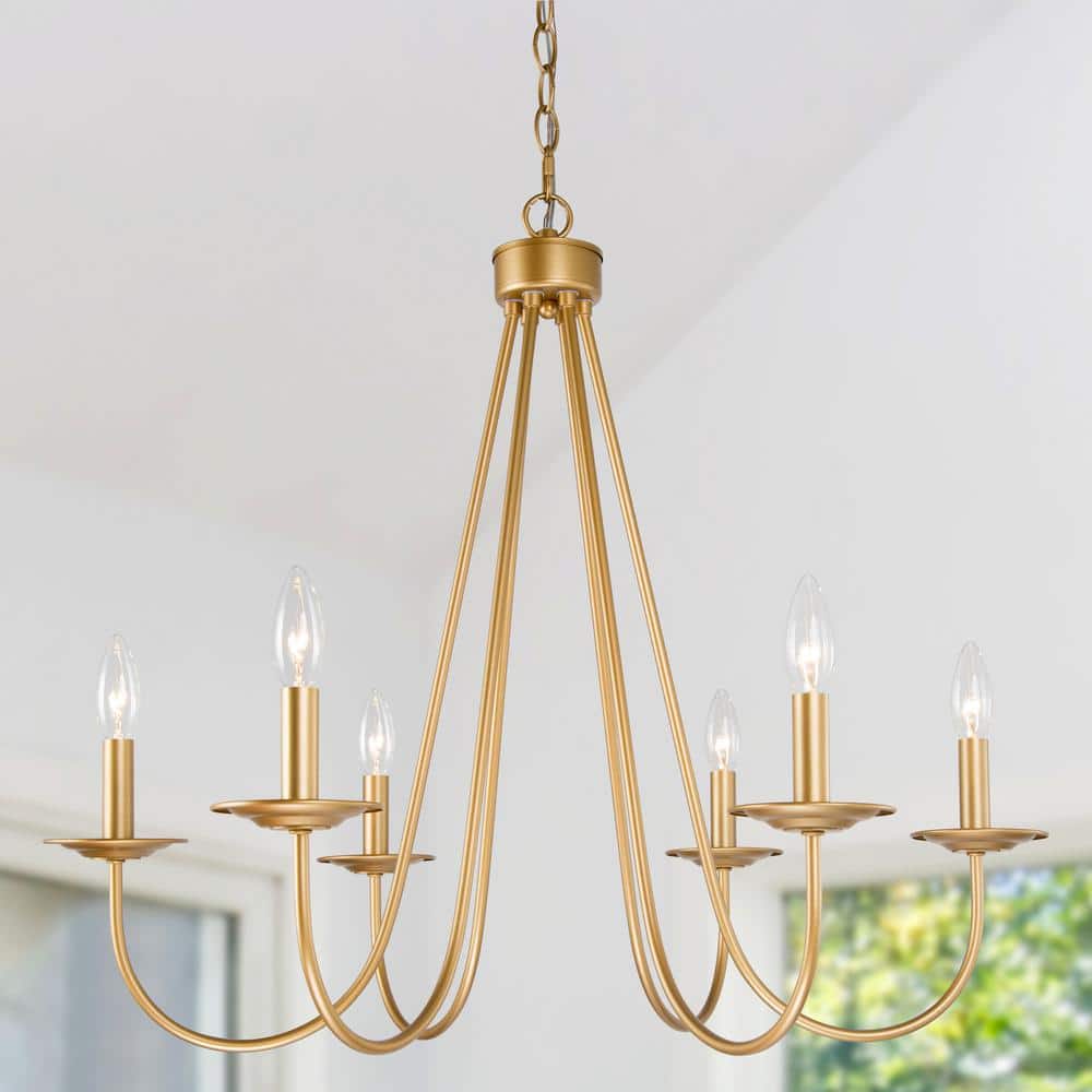 Uolfin C7JUQBHD2800NYZ Modern Champagne Gold Island Chandelier Akaishi 28 in. 6-Light Candlestick Chandelier Pendant Light for Dining Room, image size:1000x1000