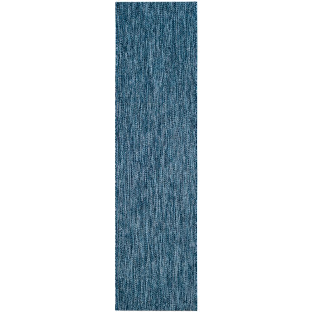 Navy Synthetic Flat-Woven Reversible Easy-Care Runner Rug 2'3" x 12'