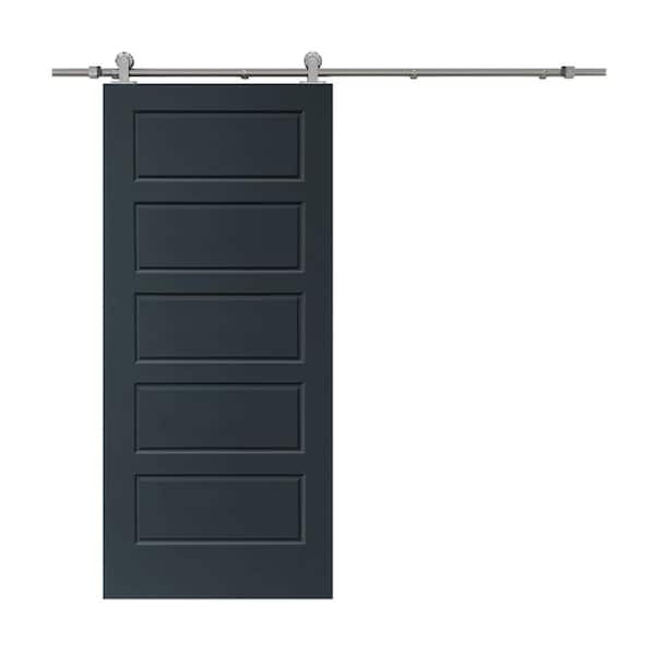 CALHOME 30 in. x 80 in. Charcoal Gray Stained Composite MDF 5 Panel Interior Sliding Barn Door with Hardware Kit