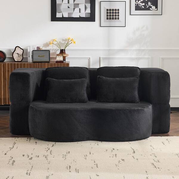 anpport Modern Black Chenille Full Size High-Density Foam