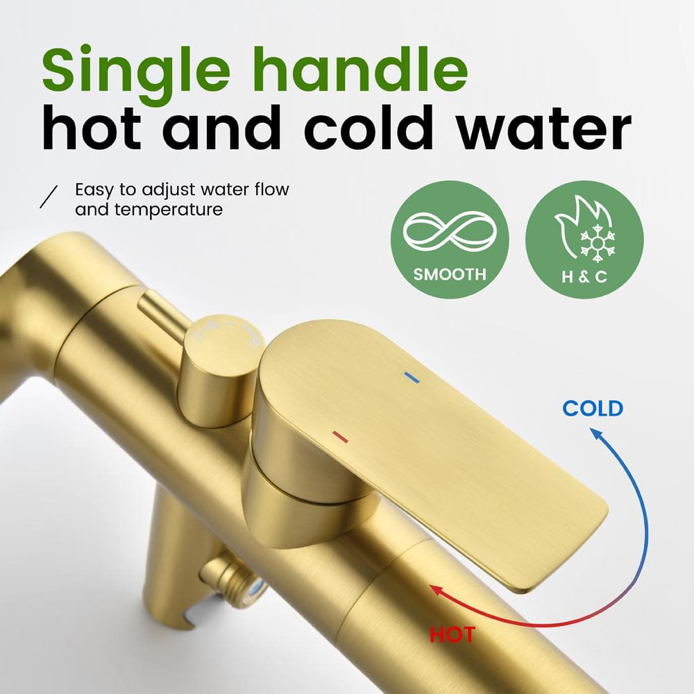 Brushed Gold Freestanding Tub Filler Faucet with Handheld Shower