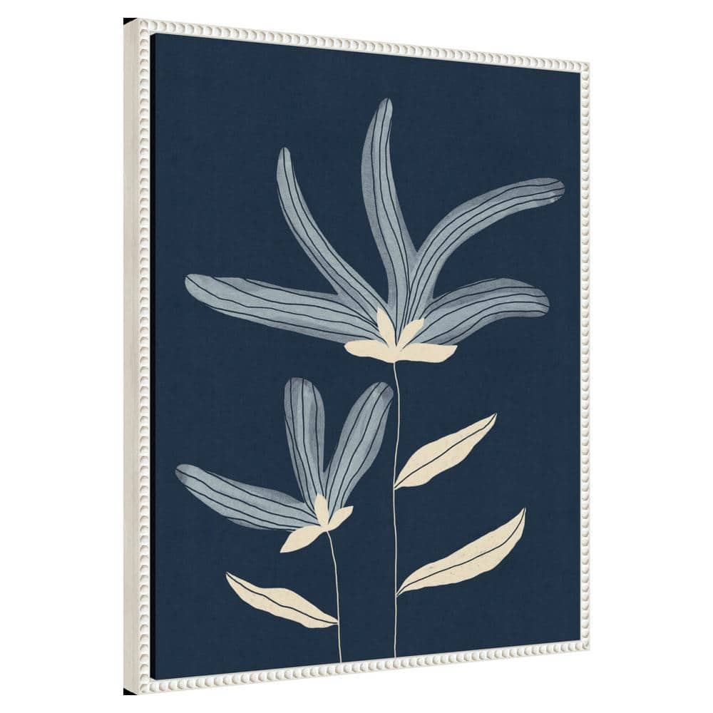 Abstract Floral Navy and White Canvas Wall Art with Beaded Frame