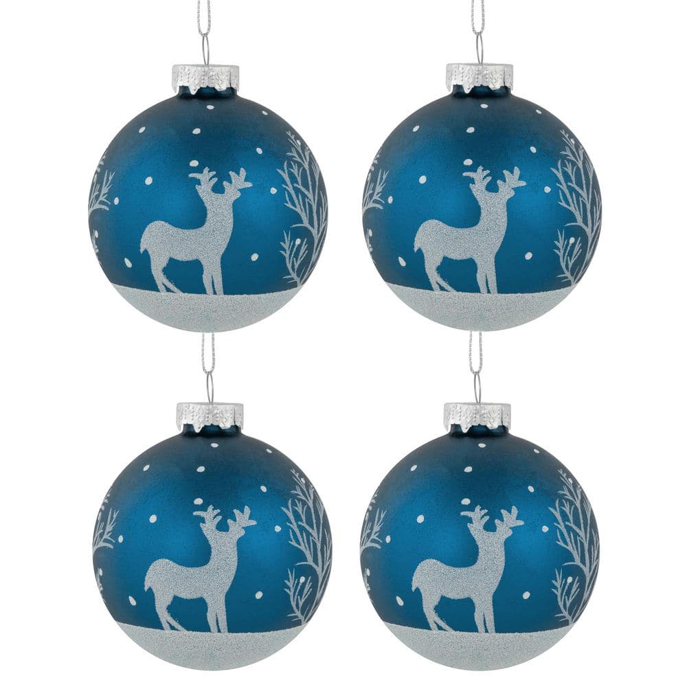 Glitter Reindeer Glass Ball Christmas Ornaments-3 in. Blue-4ct price history on PriceWatchPro