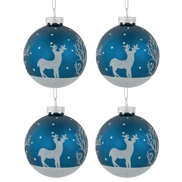 Glitter Reindeer Glass Ball Christmas Ornaments-3 in. Blue-4ct