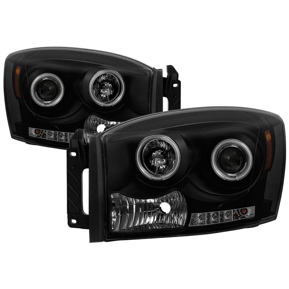 テールライト 02-05 Ram Black Halo Projector Headlights Red Clear