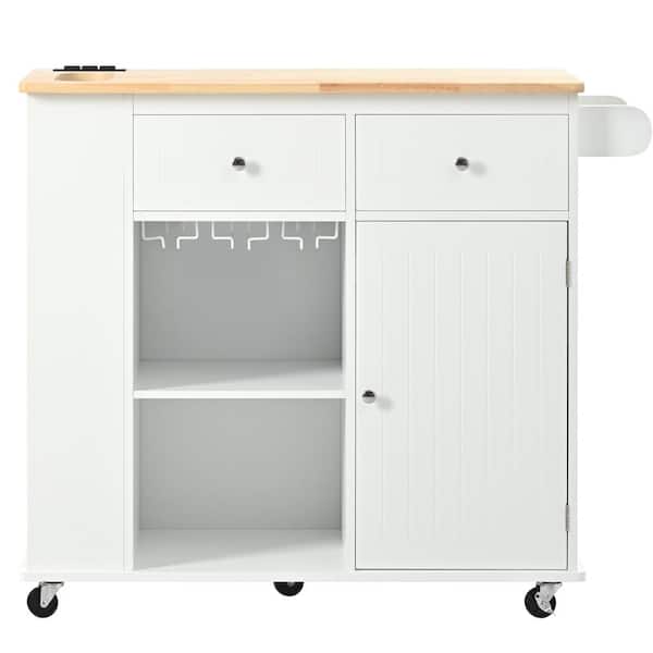 Unbranded White Wood 40 in. Kitchen Island with Drawers and Power Outlet