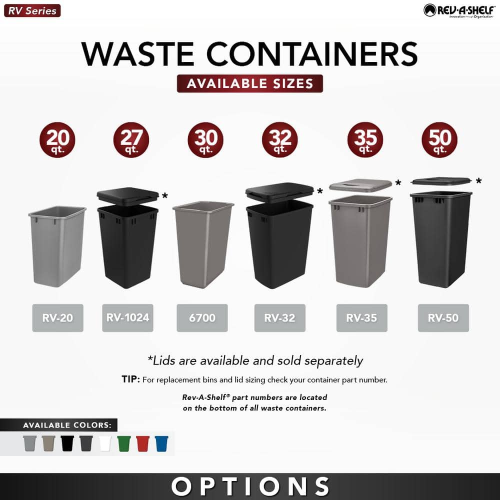 Rev-A-Shelf White Plastic Pull-Out Trash Bins, 2 Pack