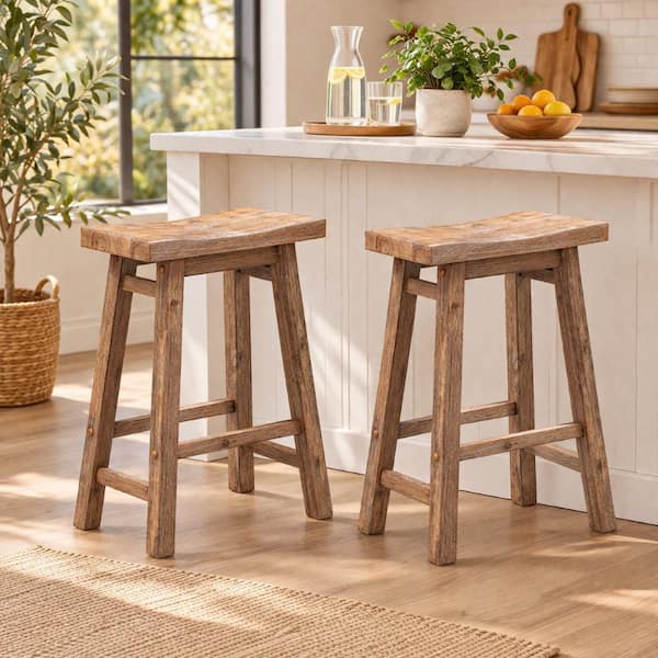 Boraam Sonoma 24 in. Barnwood Wire-Brush Backless Saddle Stool