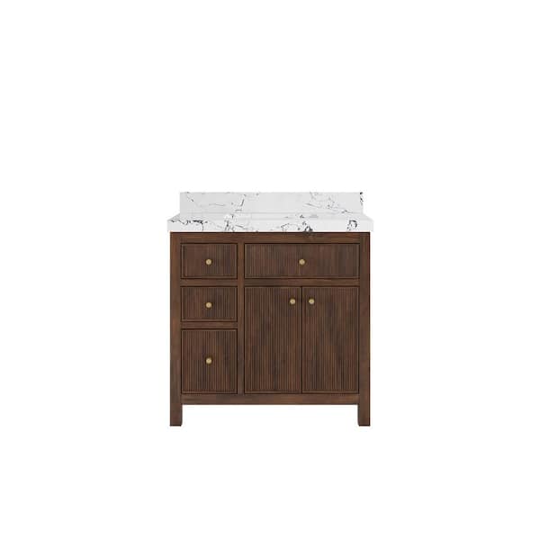 Willow Collections Sonoma Teak 36 in. Single Sink Freestanding Dark Walnut Bath Vanity with Viola Night Quartz Top Unassembled