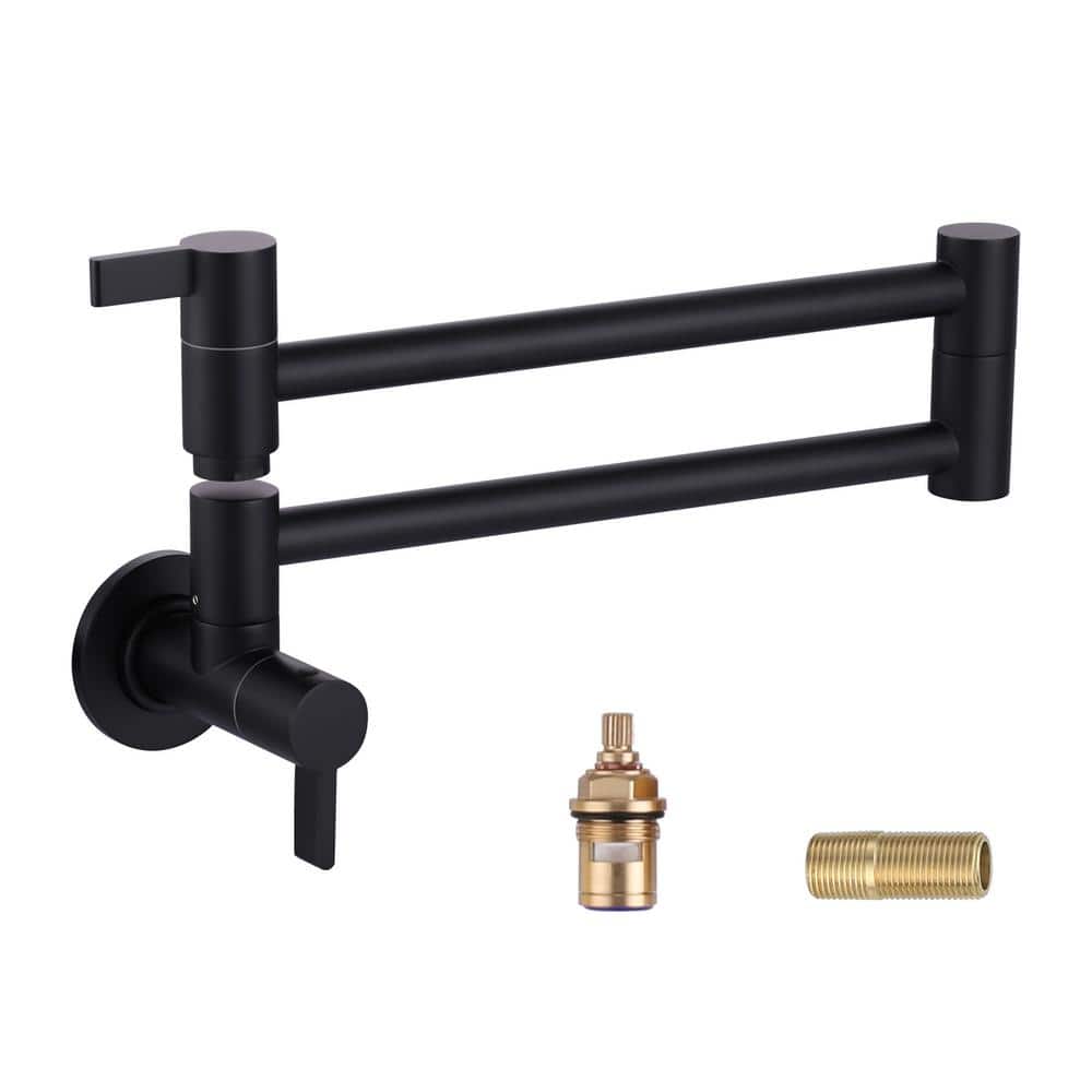 Matte Black Brass Wall-Mounted Pot Filler Faucet with Dual Handles
