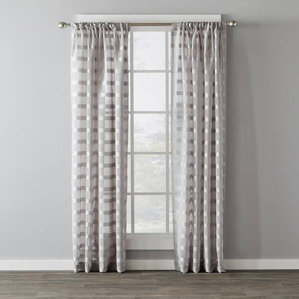 Skl Home Dove Gray Striped Rod Pocket Sheer Curtain Panel 55 In W X 63 L T7398900063p09 The Depot Skl Home Dove Gray Striped Rod Pocket, 63 Inch Curtain Panels