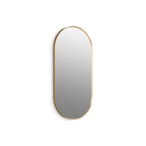 Essential 20. in. W x 40 in. H Framed Oval Wall Mount Vanity Mirror in Modern Brushed Gold