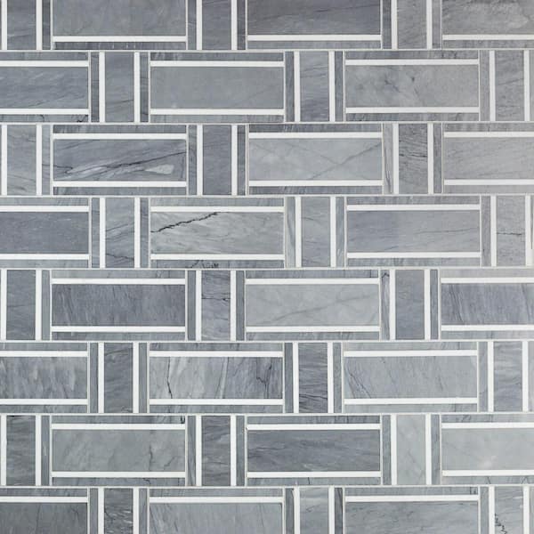 Ivy Hill Tile Mingle Halley Gray and Thassos 4 in. x 0.39 in. Polished Marble Mosaic Tile Sample